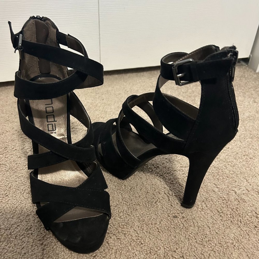 Strappy Black Suede Heels - Picture 3 of 8